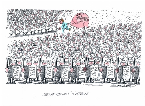 Cartoon: Merkel in Griechenland (medium) by mandzel tagged merkel,griechenland,großaufgebot,von,sichrheitskräften,sparapelle,merkel,griechenland,großaufgebot,von,sichrheitskräften,sparapelle
