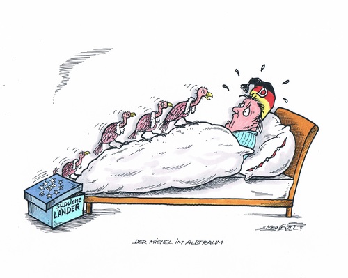 Cartoon: Michel im Albtraum (medium) by mandzel tagged südliche,eu,länder,geier,michel,albtraum