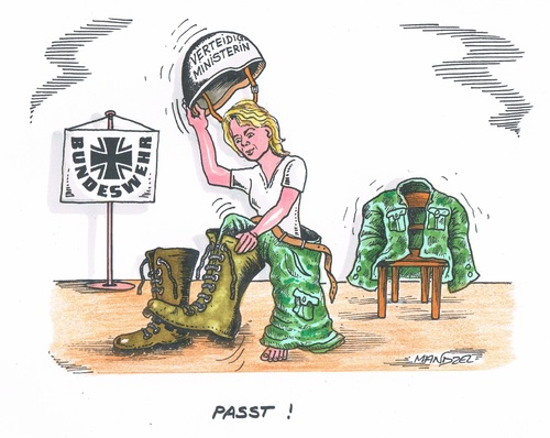 Cartoon: Passt ! (medium) by mandzel tagged verteidigungsministerin,bundeswehr,stiefel,helm,verteidigungsministerin,bundeswehr,stiefel,helm
