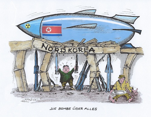 Cartoon: Raketenmann (medium) by mandzel tagged nordkorea,kim,raketen,bomben,kriegsgefahr,verteidigung,nordkorea,kim,raketen,bomben,kriegsgefahr,verteidigung
