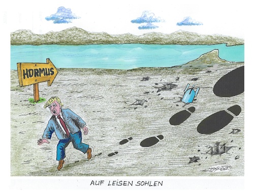 Cartoon: Rückzug (medium) by mandzel tagged iran,usa,trump,angriffskrieg,öl,hormus,blockade,rückzug,iran,usa,trump,angriffskrieg,öl,hormus,blockade,rückzug