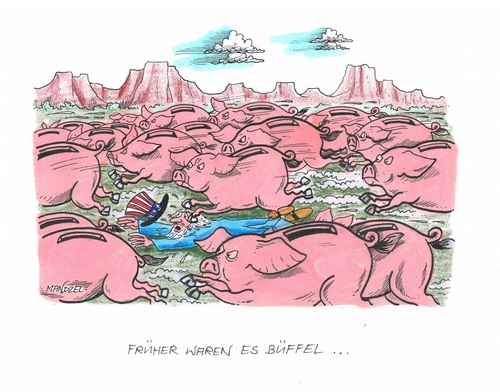 Cartoon: Sparmaßnahmen in Amerika (medium) by mandzel tagged usa,sparschweine,uncle,sam,usa,sparschweine,uncle,sam
