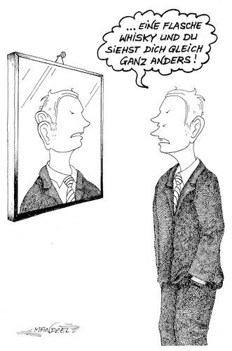 Cartoon: Spiegelbild (medium) by mandzel tagged aussehen,alkohol,spiegelbild,aussehen,alkohol,spiegelbild