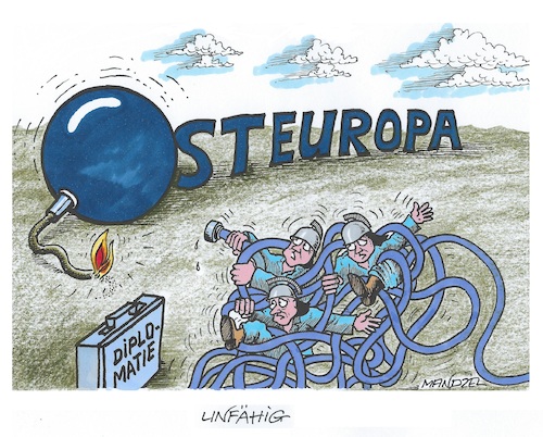 Cartoon: Uneinig (medium) by mandzel tagged russland,putin,nato,osterweiterung,ukraine,angst,krieg,europa,russland,putin,nato,osterweiterung,ukraine,angst,krieg,europa
