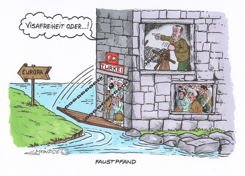 Cartoon: Visafreiheit (medium) by mandzel tagged visafreiheit,türkei,erdogan,europa,flüchtlinge,erpressung,visafreiheit,türkei,erdogan,europa,flüchtlinge,erpressung