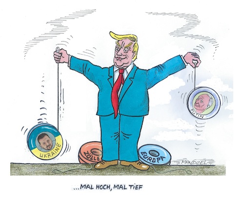 Cartoon: Yoyo-Meister (medium) by mandzel tagged trump,usa,putin,ukraine,zölle,europa,krieg,deals,trump,usa,putin,ukraine,zölle,europa,krieg,deals