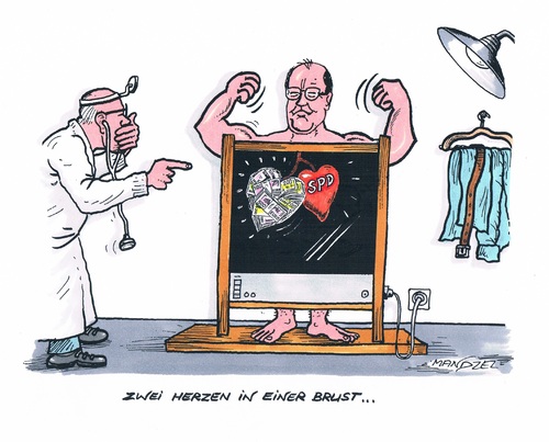 Cartoon: Zwei Herzen in einer Brust... (medium) by mandzel tagged steinbrück,spd,herzen,geldgier,steinbrück,spd,herzen,geldgier