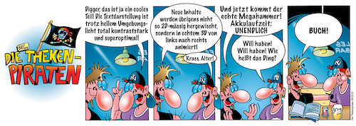 Cartoon: Die Thekenpiraten 88 (medium) by stefanbayer tagged digger,text,textdarstellung,kontrast,computer,smartphone,tablet,wischen,3d,animiert,akku,akkulaufzeit,buch,stefanbayer,bay,bayer