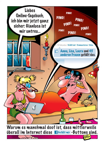 Cartoon: Gefällt mir! (medium) by stefanbayer tagged untreu,tagebuch,network,social,facebookfreunde,kommentieren,doof,freundschaft,ping,stefanbayer,bayer,stefan,virtuell,digital,beziehung,liebe,gianluca,internet,computer,online,facebook,teilen,mir,gefällt,gefälltmir