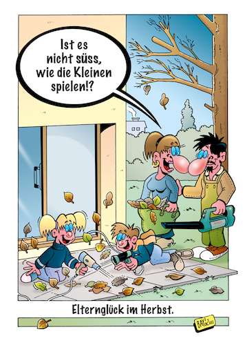 Cartoon: Laubbläser (medium) by stefanbayer tagged laub,garten,laubbläser,nachbarn,lärm,herbst,nerv,bay,stefanbayer,kinder,phön,spielen,eltern,glück