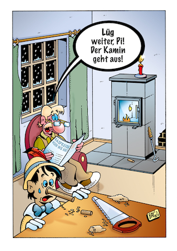 Cartoon: Pinoccio (medium) by stefanbayer tagged pinoccio,lügen,holz,nase,heizen,winter,energiekrise,krieg,inflation,gaspreise,bay,stefanbayer,sägen,kamin,kaminofen