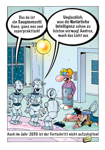 Cartoon: Zukunft (medium) by stefanbayer tagged zukunft,ki,künstlicheintelligenz,roboter,saugroboter,alexa,fortschritt,bay,stefanbayer,technik,digital