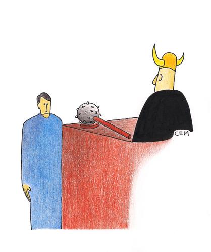 Cartoon: Court (medium) by cemkoc tagged defendant,judge,court,hukuk,karikatürleri,law,cartoons