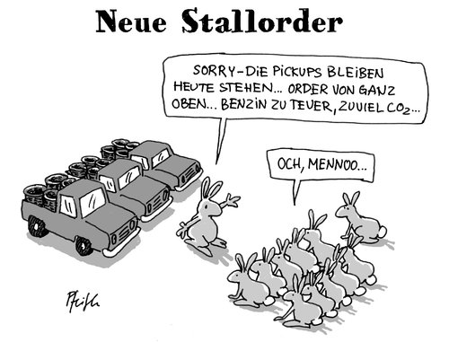 Cartoon: Oster-Stallorder (medium) by Andreas Pfeifle tagged ostern,osterhase,hase,pickup,benzinpreis,co2,order