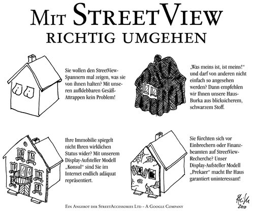 Cartoon: StreetView-Accessories (medium) by Andreas Pfeifle tagged streetview,google,haus,burka,attrappe,straße,internet