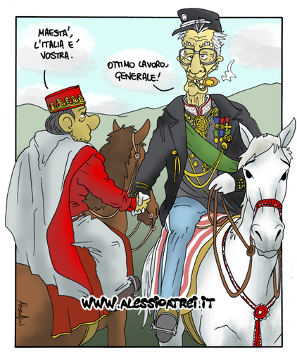 Cartoon: Italy 150 years later (medium) by Atride tagged silvio,berlusconi,umberto,bossi,italia,italy,giuseppe,garibaldi,vittorio,emanuele,ii