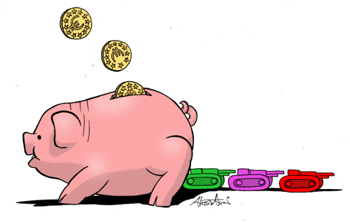 Cartoon: War economy (medium) by Atride tagged business,capitalism,war,weapons,banks