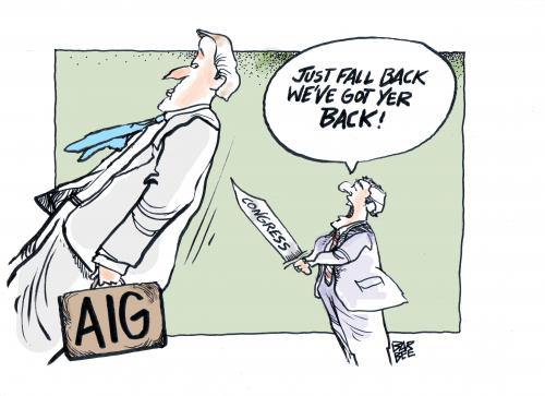 Cartoon: big company takes a fall (medium) by barbeefish tagged bailout