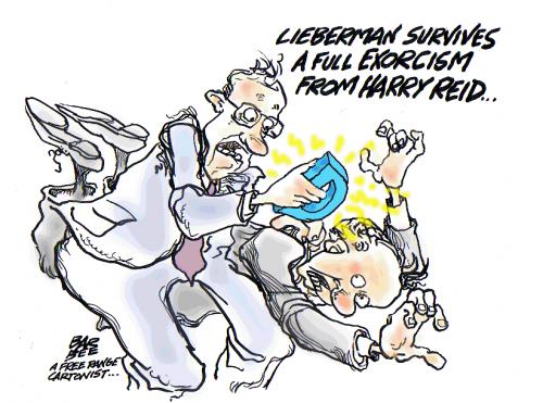 Cartoon: political EXORCISM (medium) by barbeefish tagged harry,joe
