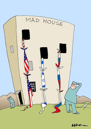 Cartoon: MAD HOUSE (medium) by uber tagged putin,trump,netanyahu,putin,trump,netanyahu