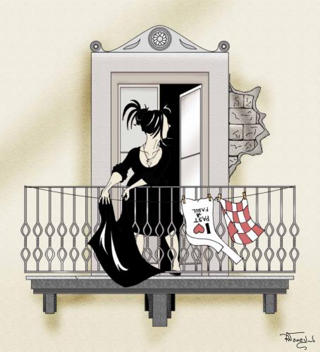 Cartoon: donna al balcone (medium) by felpa56 tagged people
