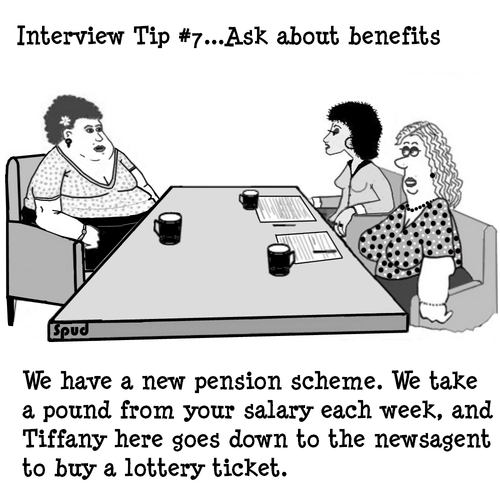 Cartoon: Benefits (medium) by cartoonsbyspud tagged cartoon,spud,hr,recruitment,office,life,outsourced,marketing,it,finance,business,paul,taylor