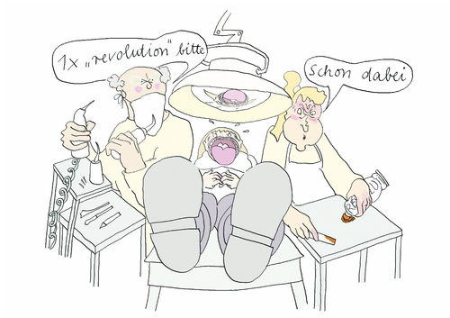 Cartoon: revolution (medium) by ailuj tagged revolution,marx,arbeiterbewegung,arzt,zahnarzt,medikament,zahnarztherlferin,patient