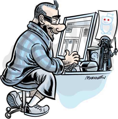Cartoon: Computer Nerd (medium) by ian david marsden tagged apple,monitor,screen,meme,reddit,programmer,nerd,computer