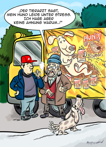 Cartoon: Der Tierarzt meint... (medium) by ian david marsden tagged hund,hundefutter,trucker,lastwagen,cartoon,marsden