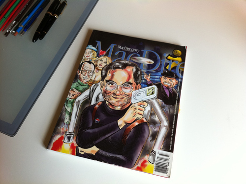 Cartoon: MacDirectory Cover 2004 (medium) by ian david marsden tagged steve,jobs,apple,mac,macdirectory,cover,illustrator,cartoon,marsden