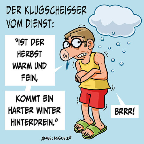 Cartoon: Klugscheißer vom Dienst (medium) by Miguelez tagged klugscheißer,herbst,schwein,reim,schnee