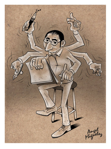Cartoon: Zeichen-Stress (medium) by Miguelez tagged cartoonist,arms