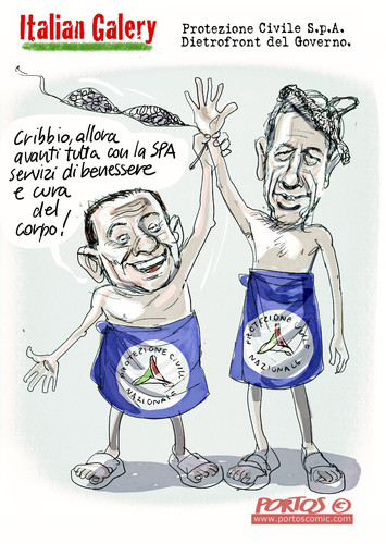 Cartoon: Berlusconi  Bertolaso (medium) by portos tagged berlusconi,bertolaso,italian,sexgate