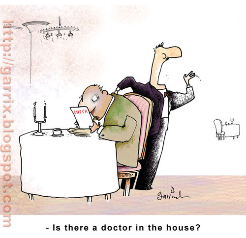 Cartoon: Economy and Health System (medium) by Garrincha tagged gag,cartoon,garrincha,restaurant,doctors