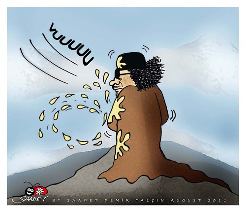 Cartoon: Against the wind... (medium) by saadet demir yalcin tagged saadet,sdy,gaddafi,libya,end