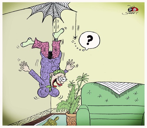 Cartoon: housewife bungee jumping (medium) by saadet demir yalcin tagged sdy,syalcin,saadet,turkey,cartoon,humor