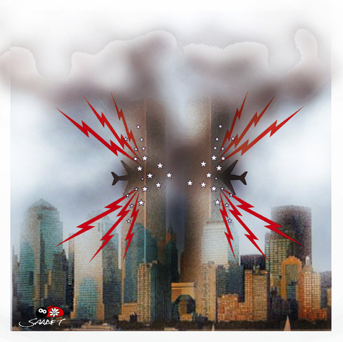 Cartoon: September11 (medium) by saadet demir yalcin tagged 11,eylül,september,terror,usa,sdy,syalcin,turkey