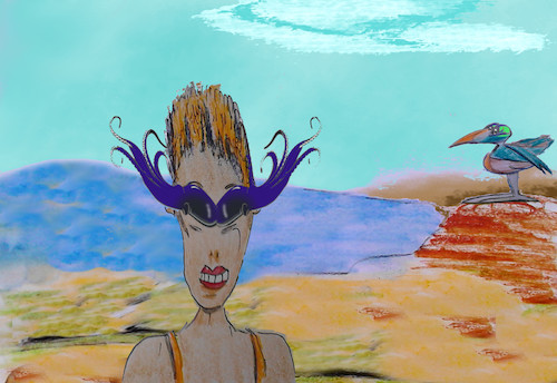 Cartoon: at the psychobeach (medium) by wheelman tagged sea,beach,sun,glas