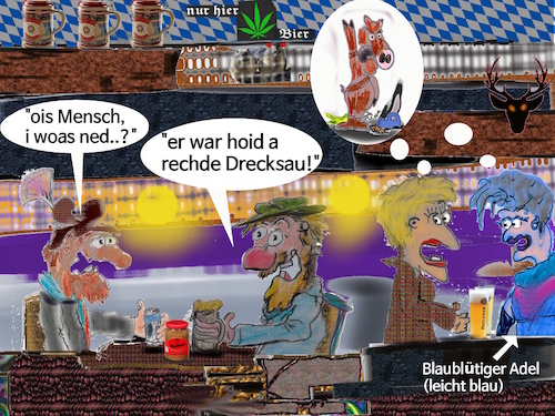 Cartoon: bayrische Sprache (medium) by wheelman tagged bayern,bayrisch,sprache,fremdwörter,kenntniss