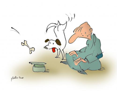 Cartoon: poor man (medium) by geomateo tagged poor,poverty,dog,solidarity,beggar,beg,
