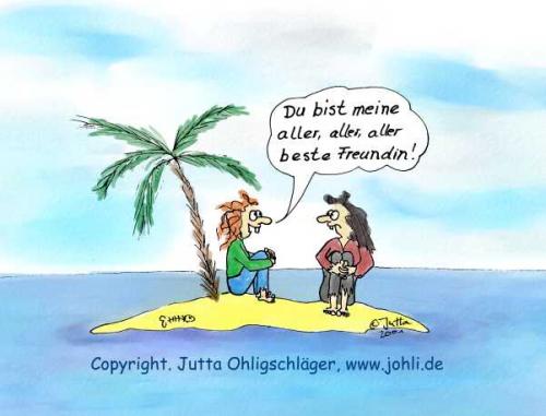 Cartoon: Friends for ever (medium) by Johli tagged insel,frauen,freundschaft,palme,meer,sand,
