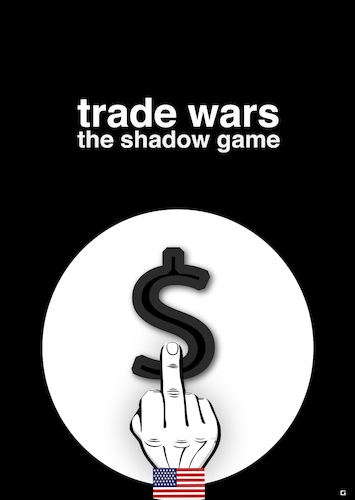 Cartoon: Trade Wars (medium) by gulekk tagged usa,united,states,middle,finger,trade,war,world,rival,shadow,game,uncle,sam
