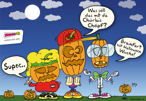 Cartoon: Halloween-Time (medium) by BRAINFART tagged halloween,pumpkin,chüngelbandi,jugend,witz,lustig,spass,frech,comic,cartoon,character,brainfart,art,zeichnung,drawing