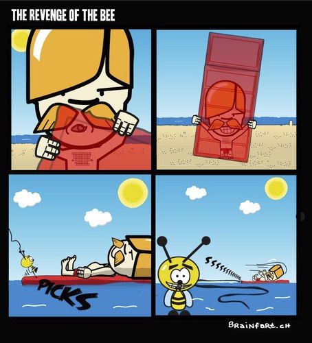 Cartoon: Revenge of the Bee (medium) by BRAINFART tagged nuub,toonpool,witzig,lustig,humor,funny,fun,noob,art,character,cartoon,comic