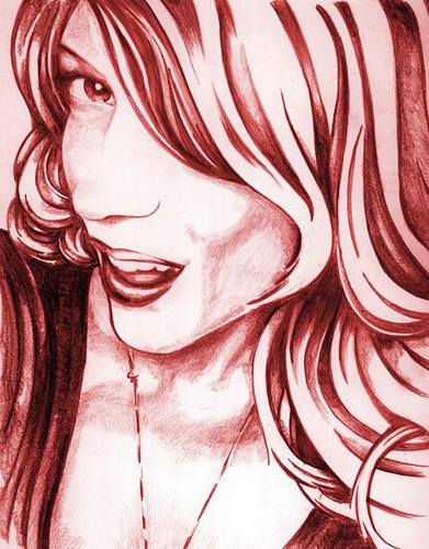 Cartoon: amanda red (medium) by michaelscholl tagged portrait,woman,red,beautiful,sexy