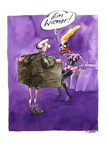Cartoon: Ein Wiener (medium) by sobecartoons tagged ausstattung,überraschung,schock,kennzeichen,exhibitionist,würstchen