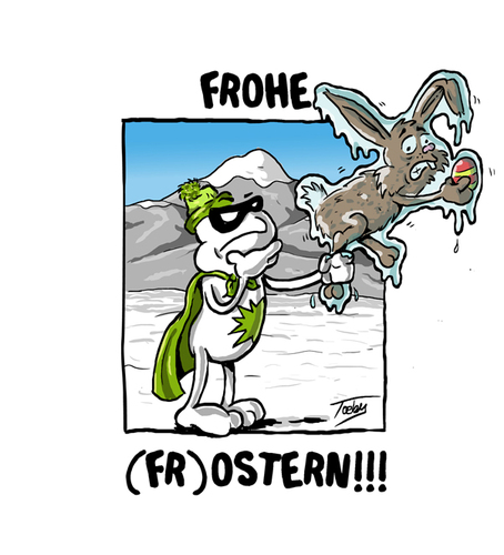 Cartoon: Frohe Ostern (medium) by Toeby tagged eis,frost,gruß,kalt,osterhase,ostern,superheld,toeby,mark,töbermann
