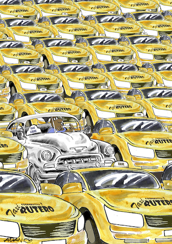 Cartoon: free taxi (medium) by adancartoons tagged taxi,cuba,free