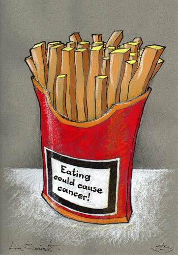 Cartoon: danger (medium) by Liviu tagged fast,food,potato,fries,message,warning