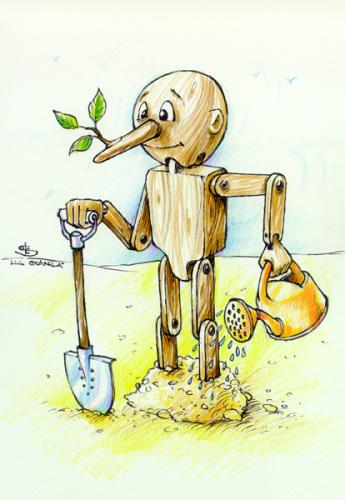 Cartoon: Pin O.K. yo (medium) by Liviu tagged green,leaf,wood,puppet,